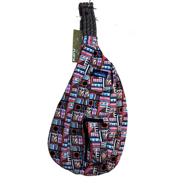 Kavu Rope Sling Crossbody Bag Colorful Geometric NWT